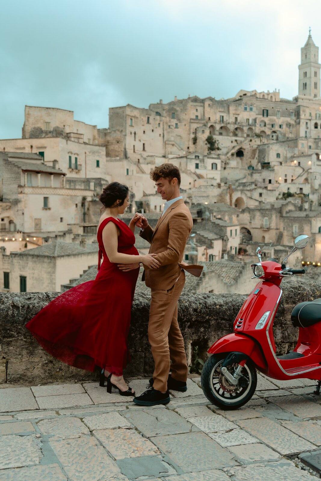 Romantic couple dancing in historic Italian palazzo - luxury engagement venue in Italy